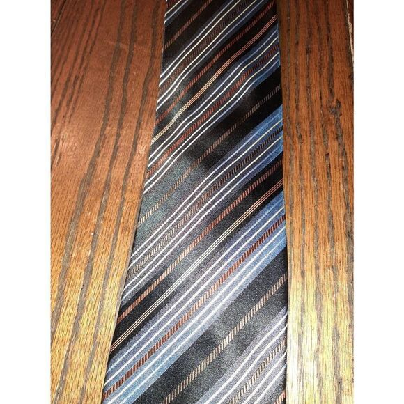 Roberto Villini Couture Handmade Silk Neck Tie Black Yellow Blue Tan Burgandy - Picture 2 of 3